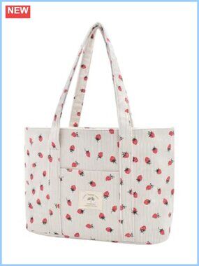Corduroy Tote Bag Zippered Shoulder Bag with Pockets